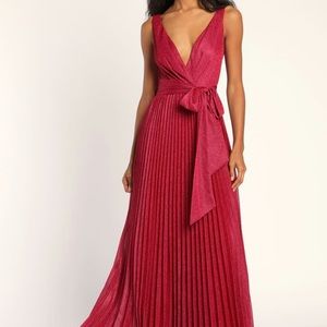 Going for Glitz Magenta Metallic Pleated Maxi Dress